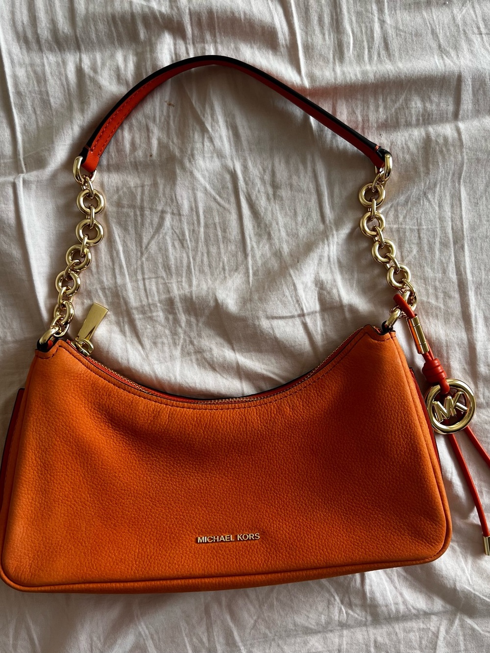 Michael Kors Nolita Orange Leather Shoulder Bag with Gold Chain Accent